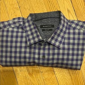Bugatchi Men's Purple and Gray Plaid Shirt